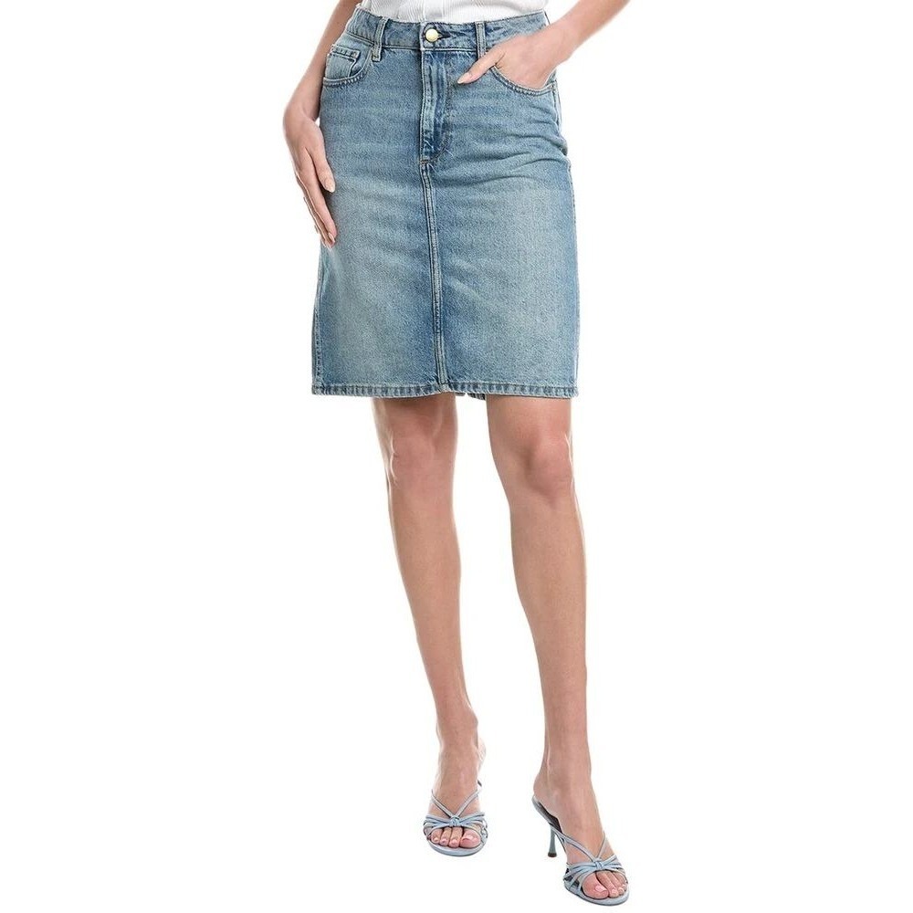 DL1961 Lexie Knee Length Jean Skirt 27 Lightwash Blue Denim Pockets Western Chic
